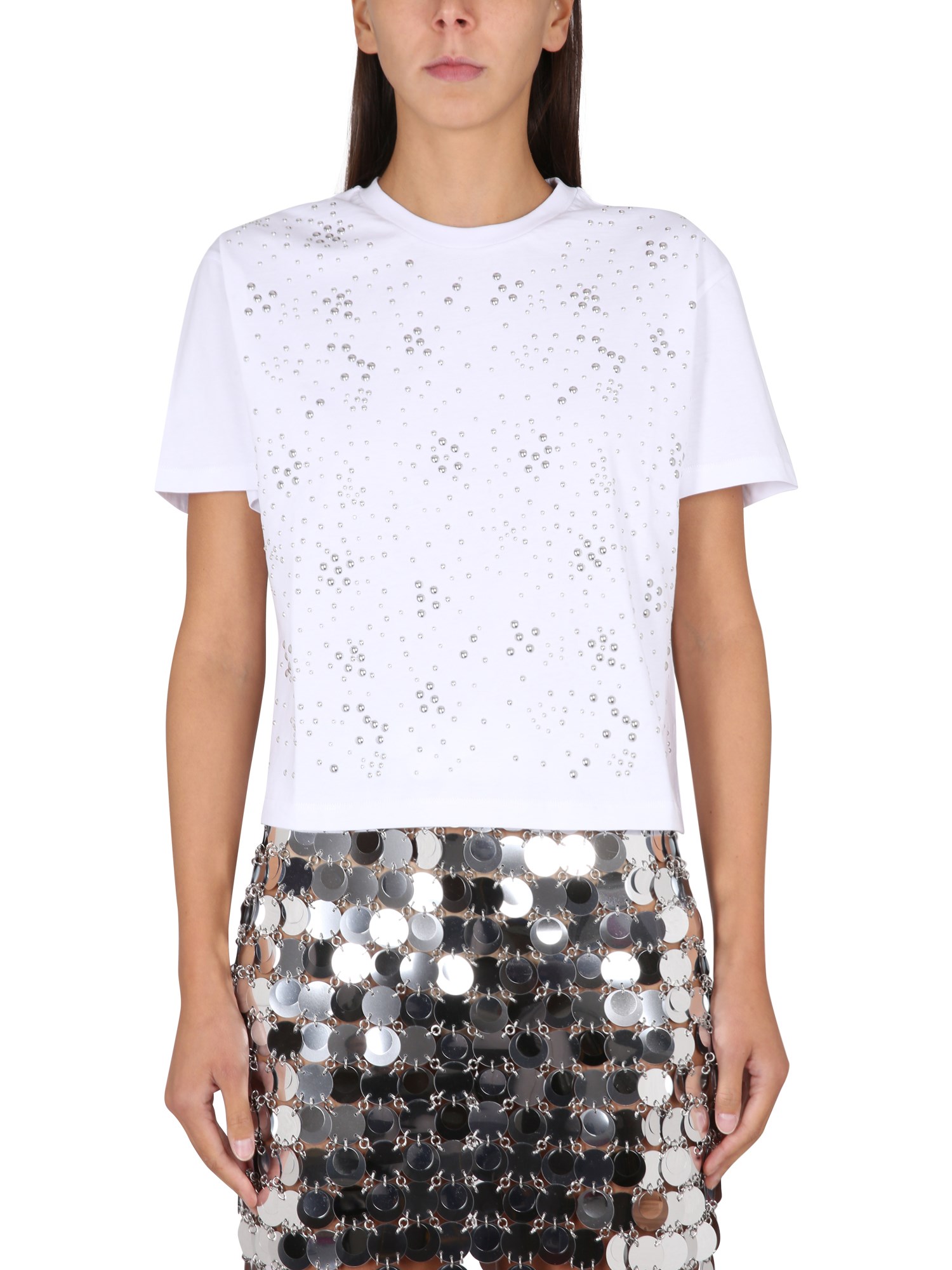 Rabanne Studded Crew-neck T-shirt In White