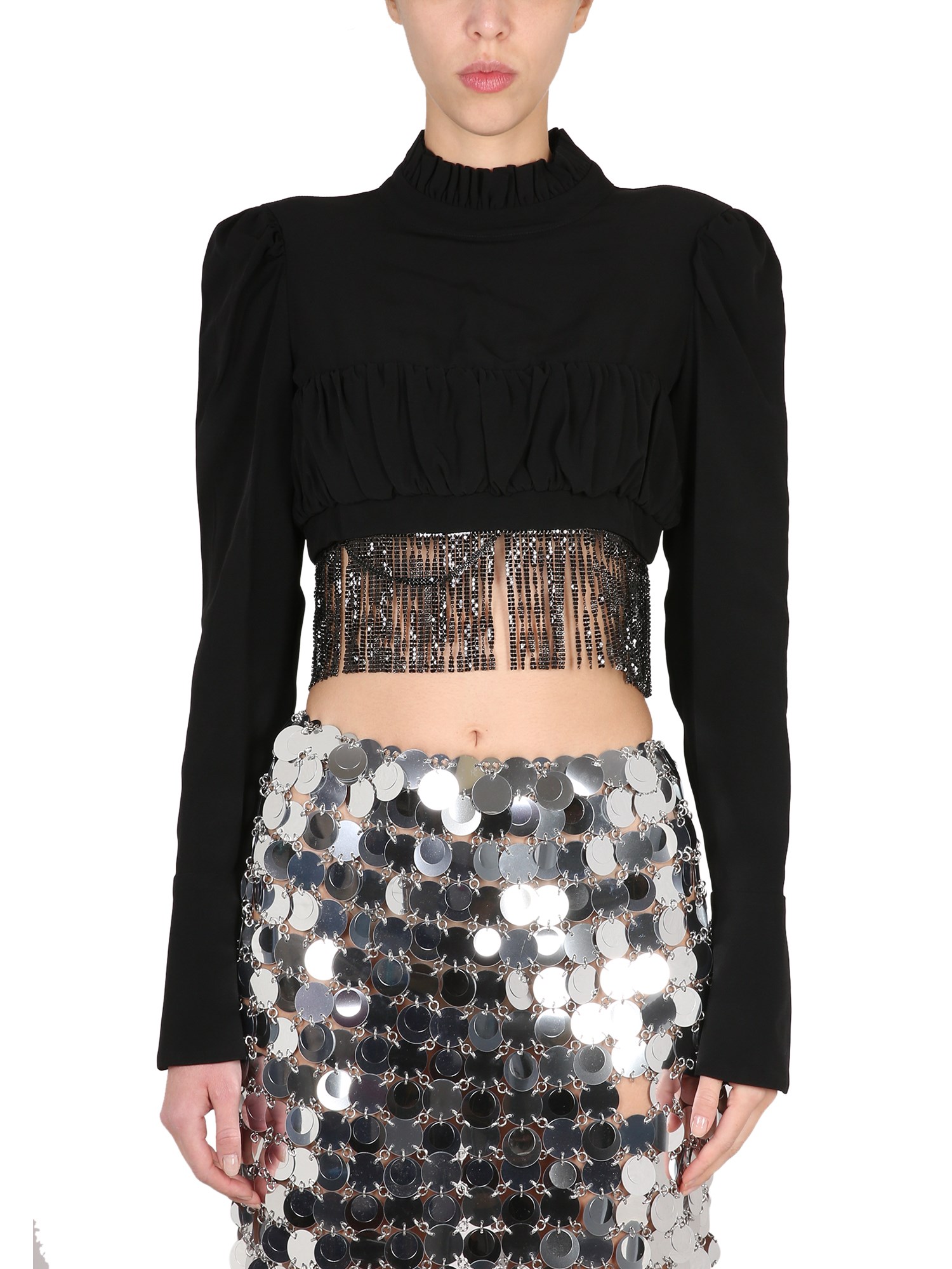 Shop Rabanne Crop Top With Bangs In Black