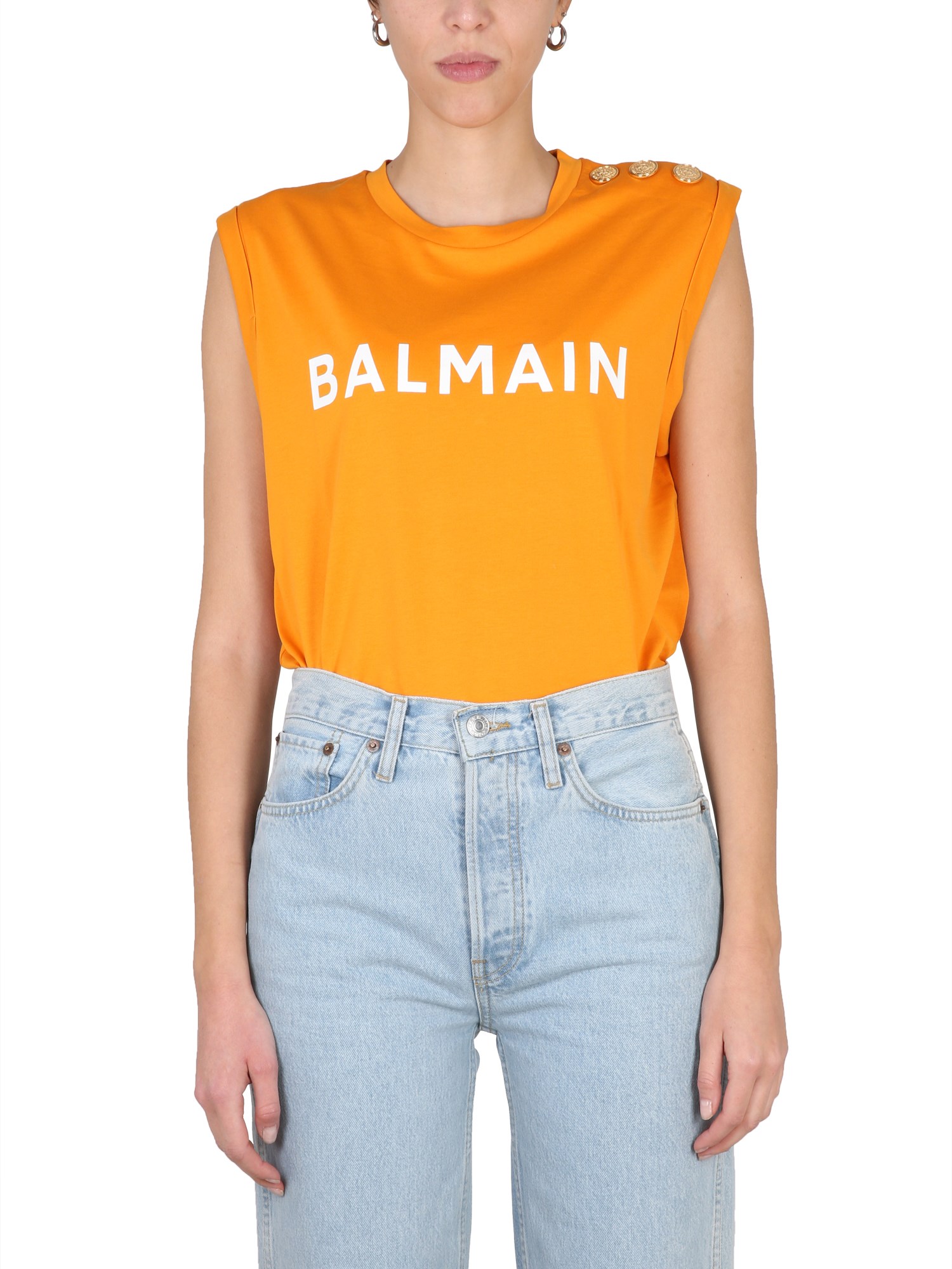 Balmain Logo Print T-shirt In Orange
