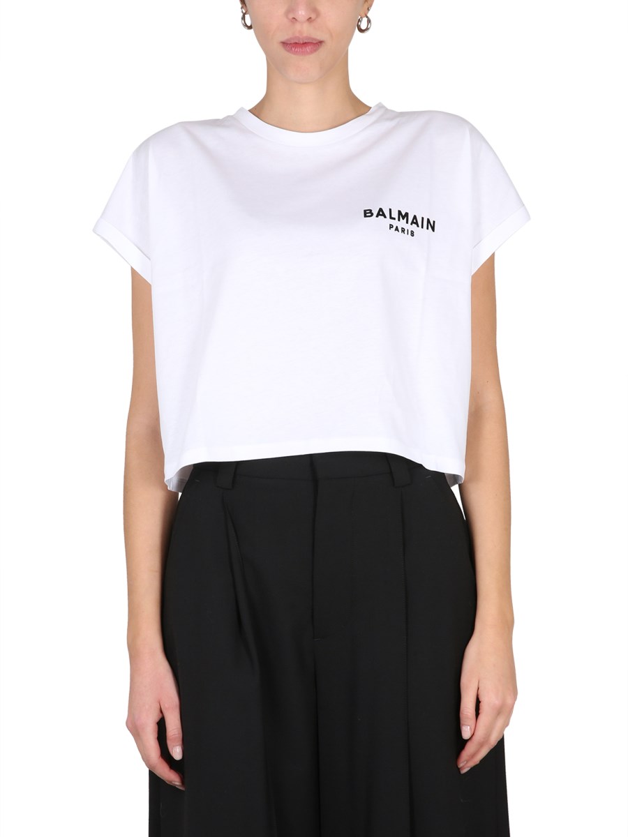 Balmain cropped cotton blouse - White