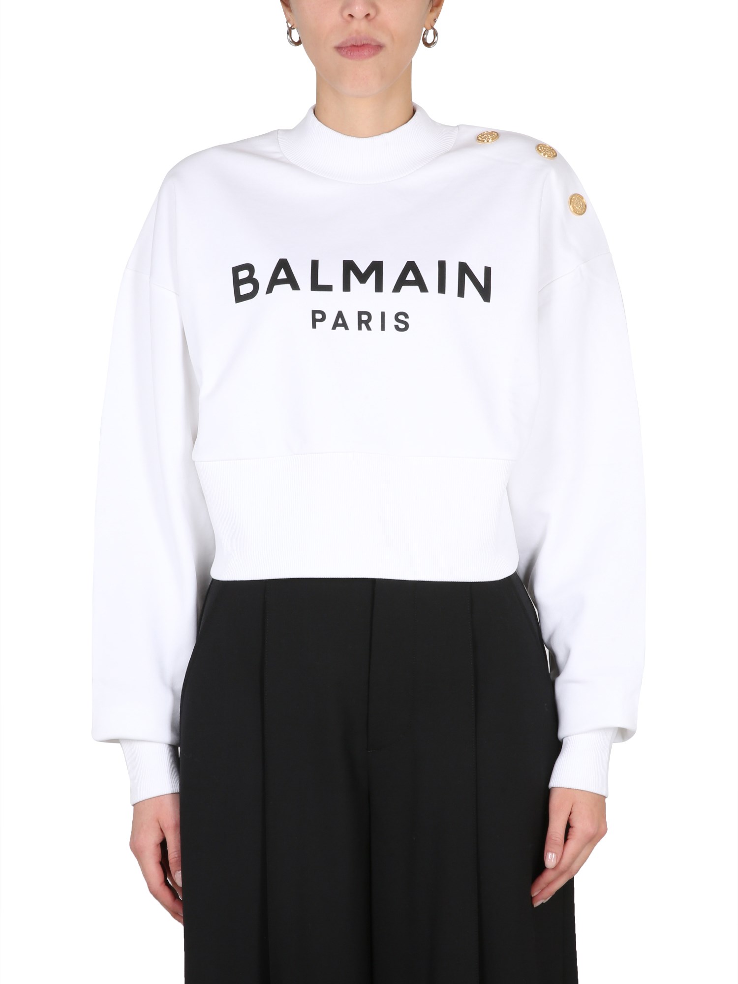 Balmain Cotton Sweatshirt With Logo In White