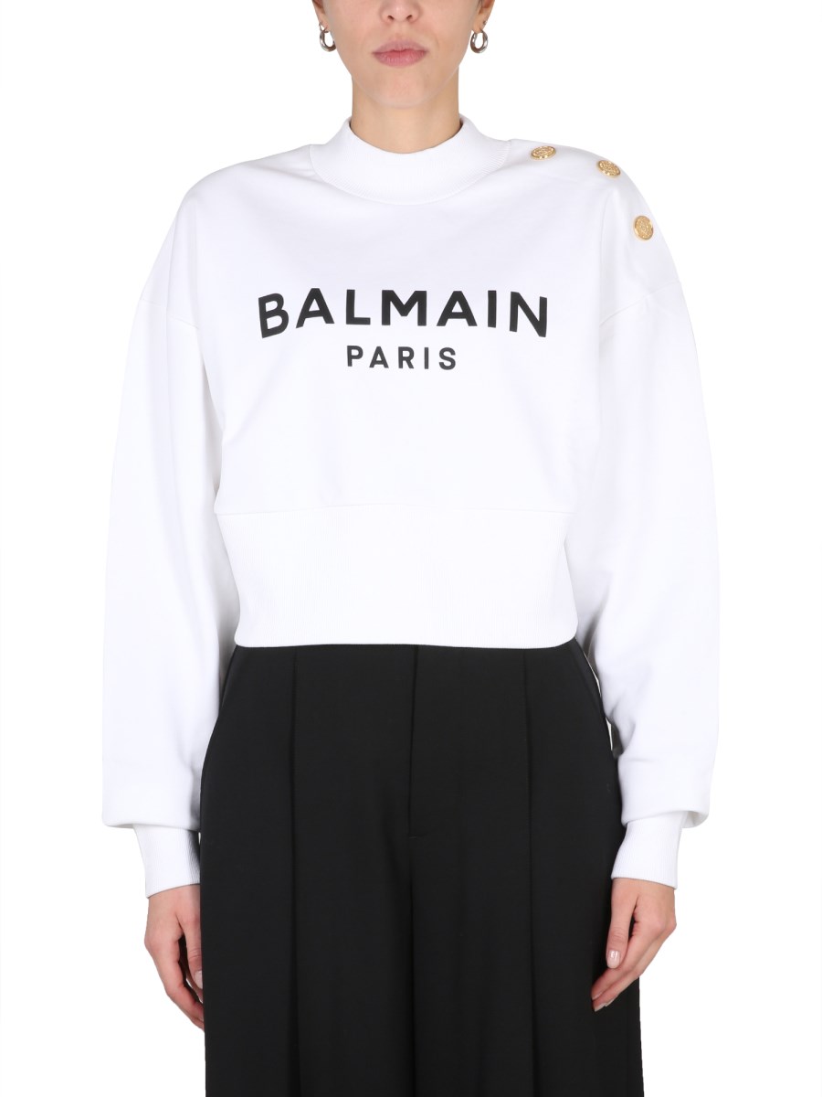 Cotton sweatshirt with discount balmain logo print