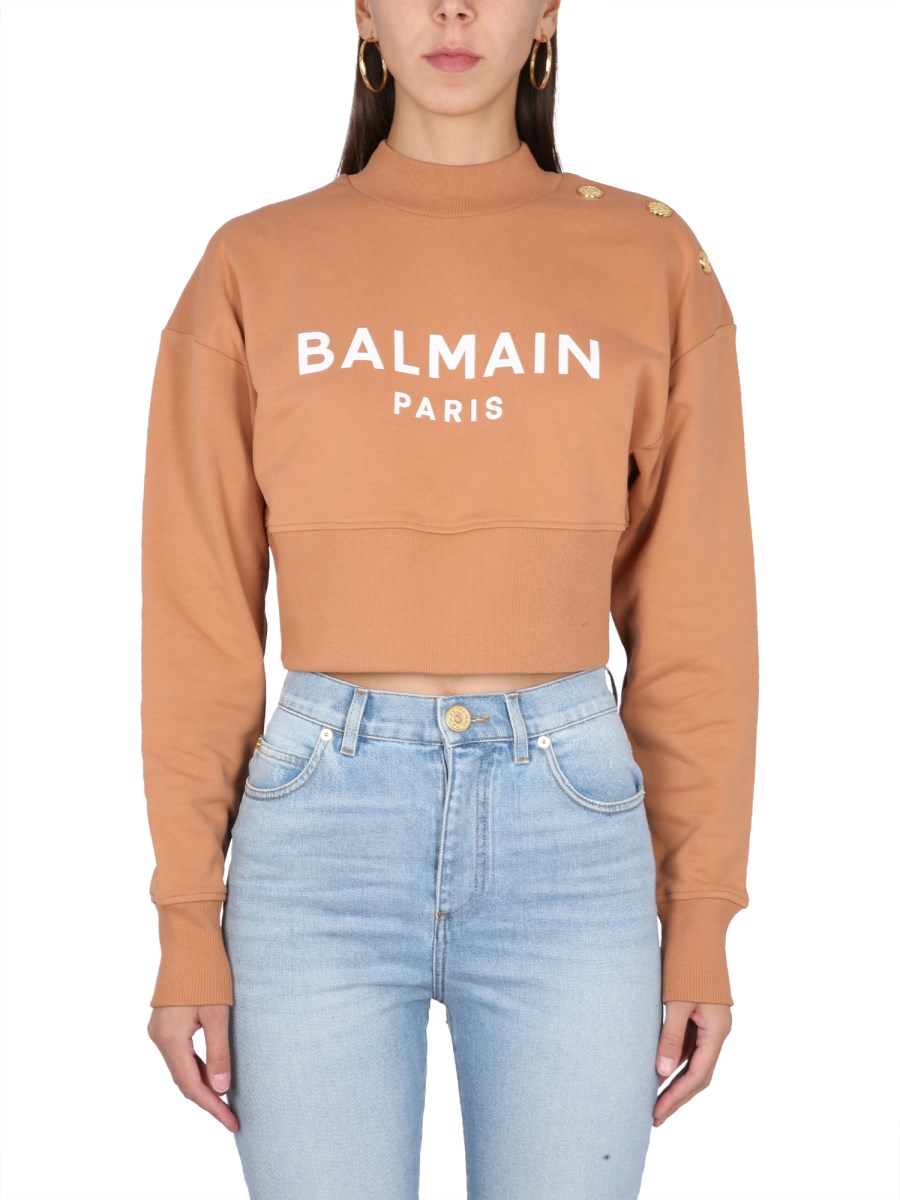 Balmain cropped best sale logo sweatshirt