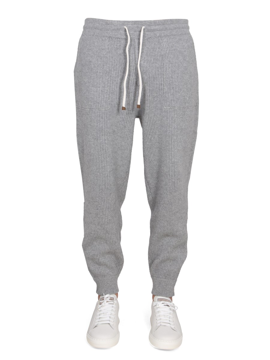 Ribbed-knit cashmere sweatpants in grey - Brunello Cucinelli