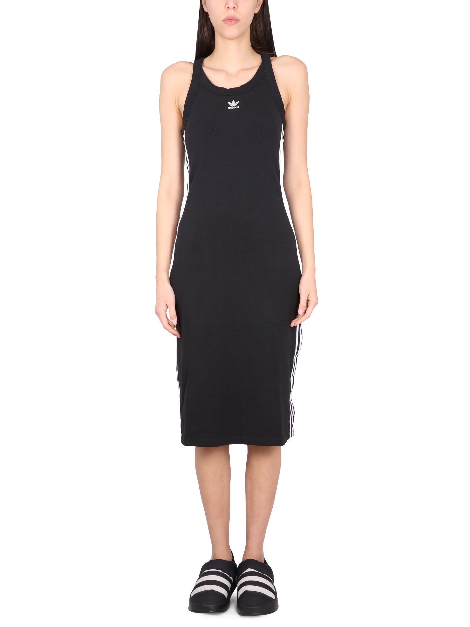 Adidas Originals Longline Stretch Cotton Tank Dress In Black