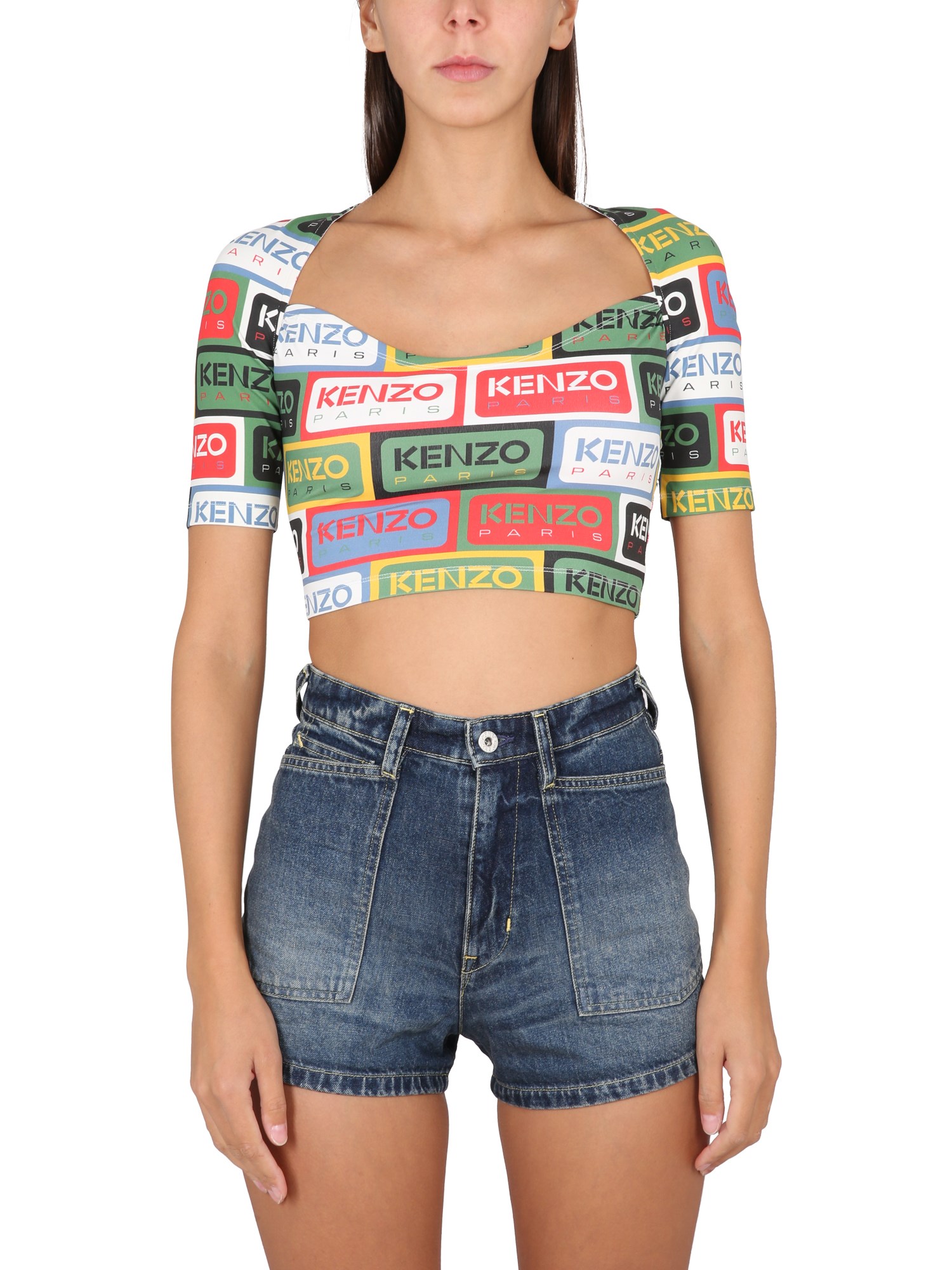 Shop Kenzo Labels Short Top In Multicolour