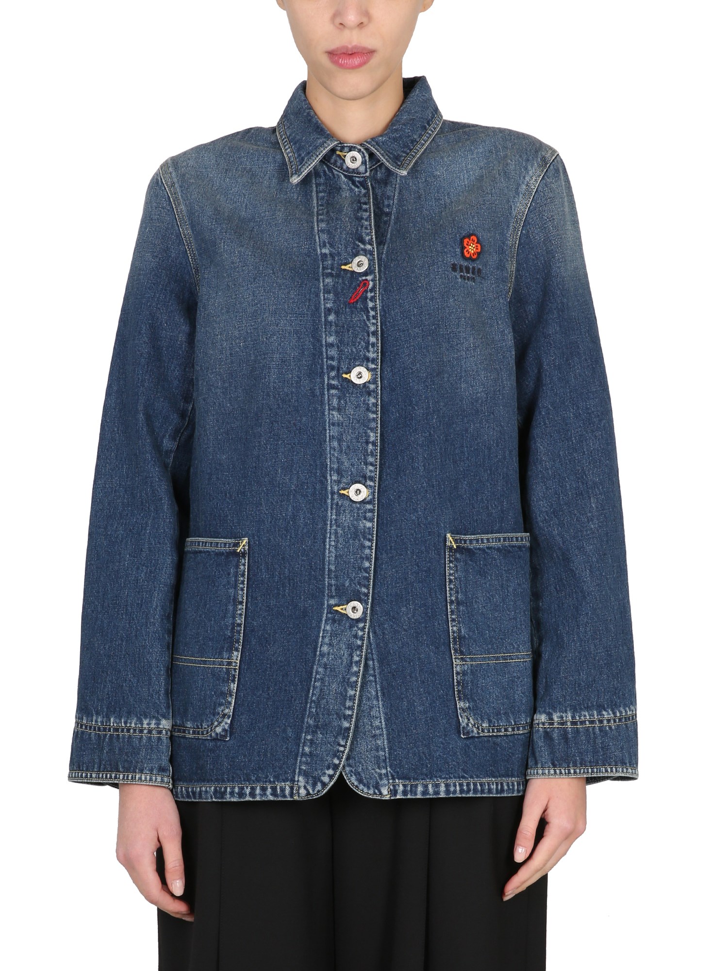 Kenzo Pouch-pocket Denim Shirt Jacket In Blue