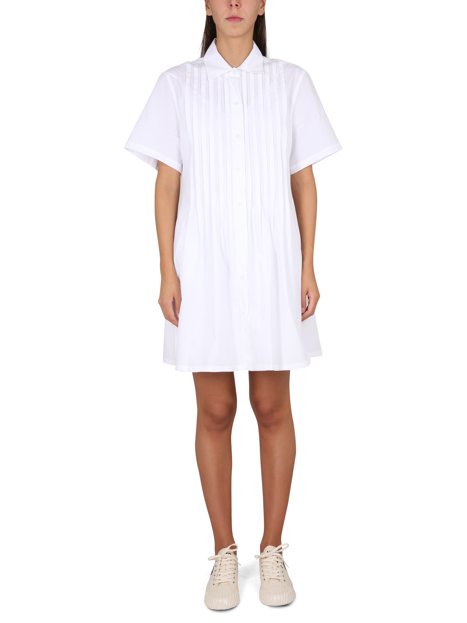 Kenzo Pleated Chemise Dress In White