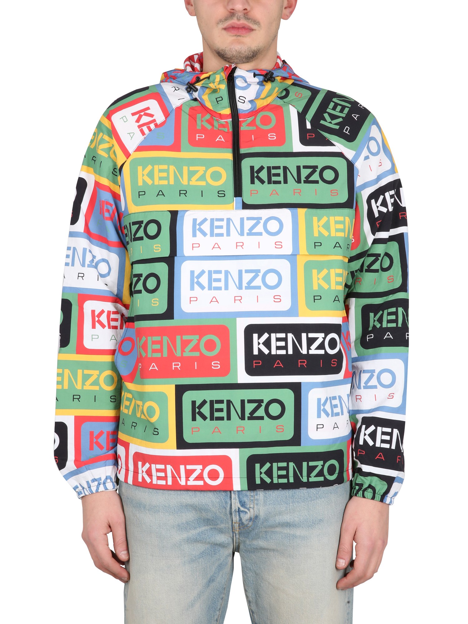 Shop Kenzo Labels" Windbreaker Jacket In Multicolour