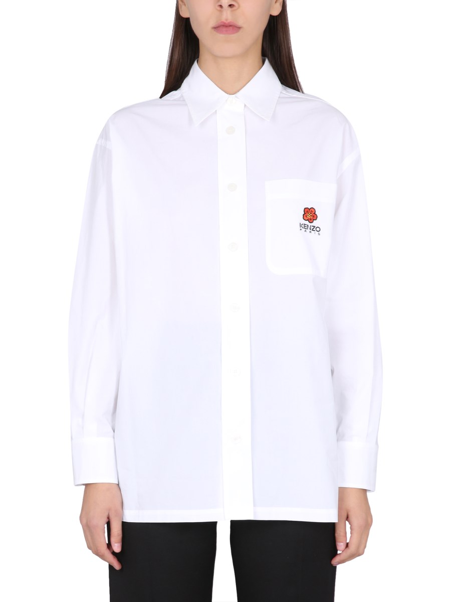 KENZO CAMICIA OVERSIZE FIT IN POPELINE DI COTONE CON PATCH LOGO