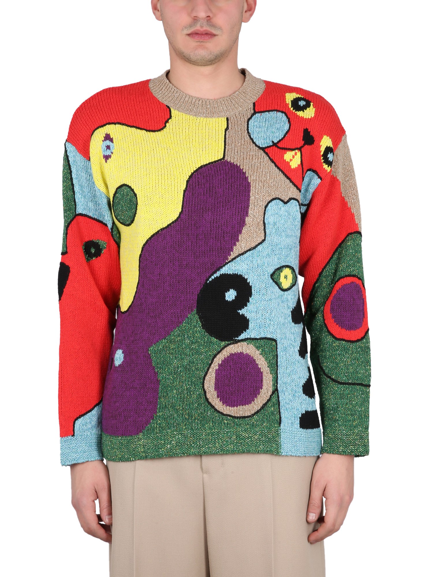 Shop Kenzo Linen Blend Crew Neck Sweater In Multicolour