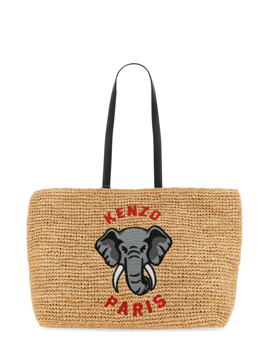 KENZO BORSA TOTE ELEPHANT IN RAFFIA