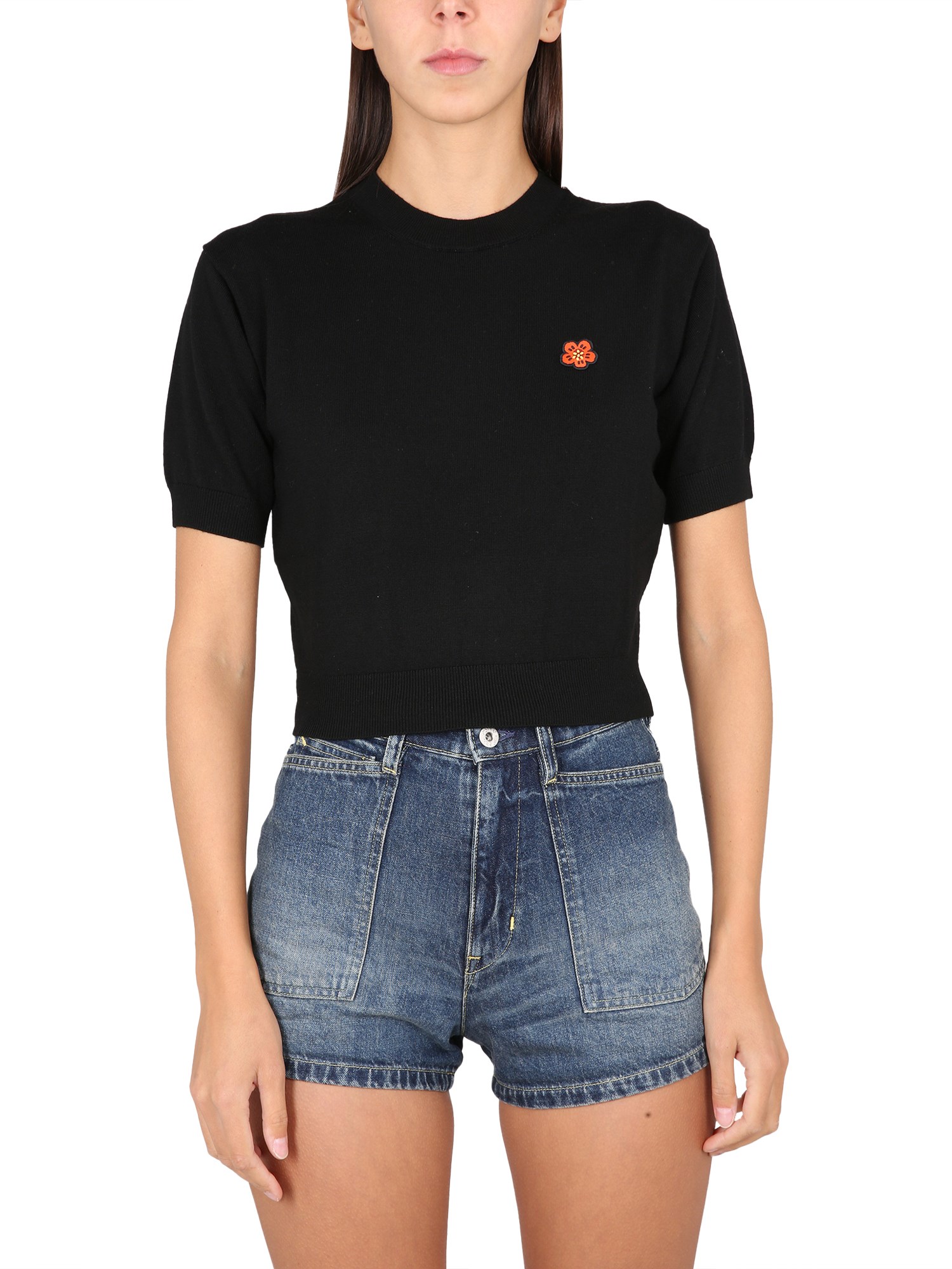 Kenzo Black Wool Top In Black