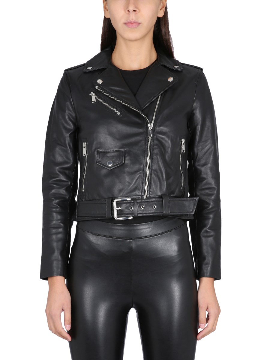 Michael kors leather on sale jacket with fur sleeves