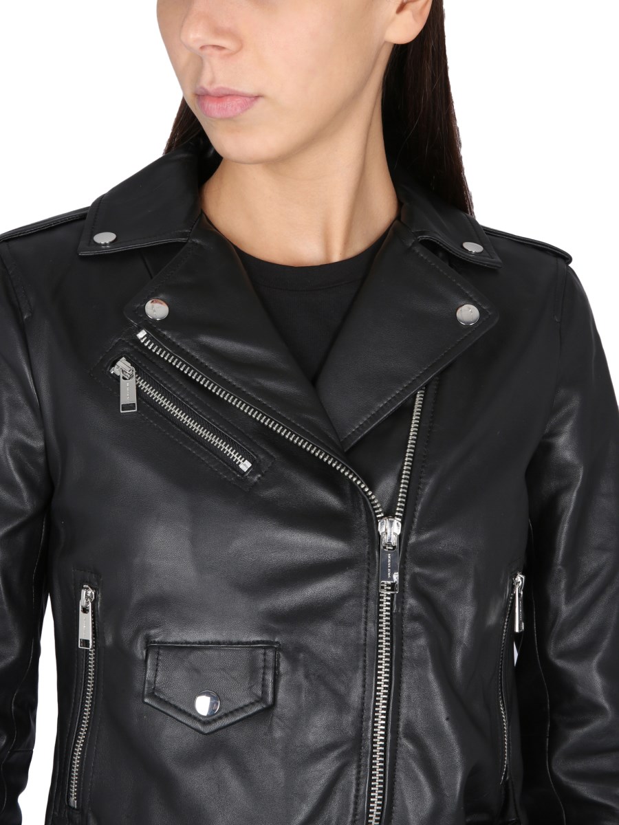 Michael kors women's clearance black leather motorcycle jacket