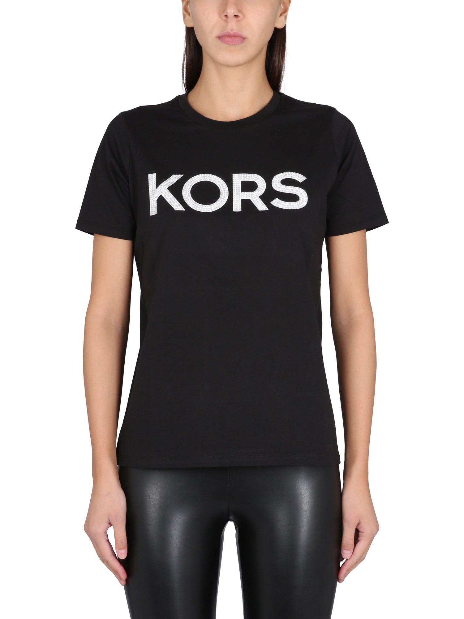 Michael Michael Kors T-shirt With Studded Logo In Black