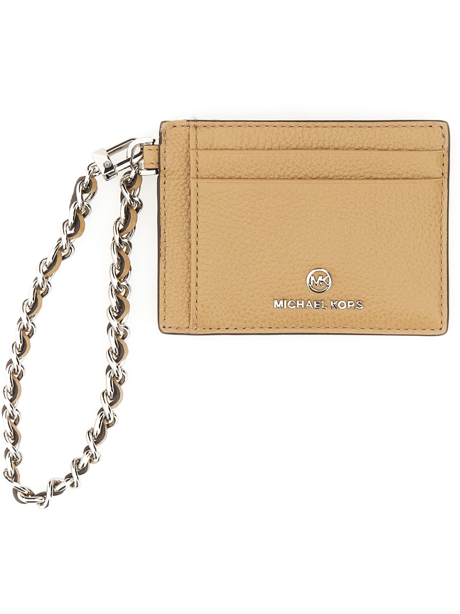 Michael Michael Kors Small Credit Card Holder With Logo In Beige