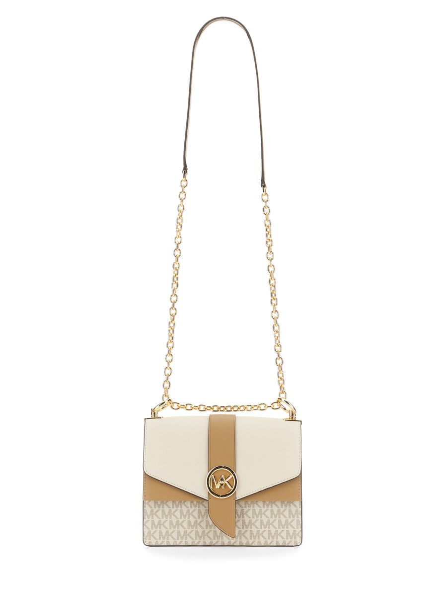 MICHAEL BY MICHAEL KORS - GREENWICH SAFFIANO LEATHER AND CANVAS COVERED  SHOULDER BAG - Eleonora Bonucci