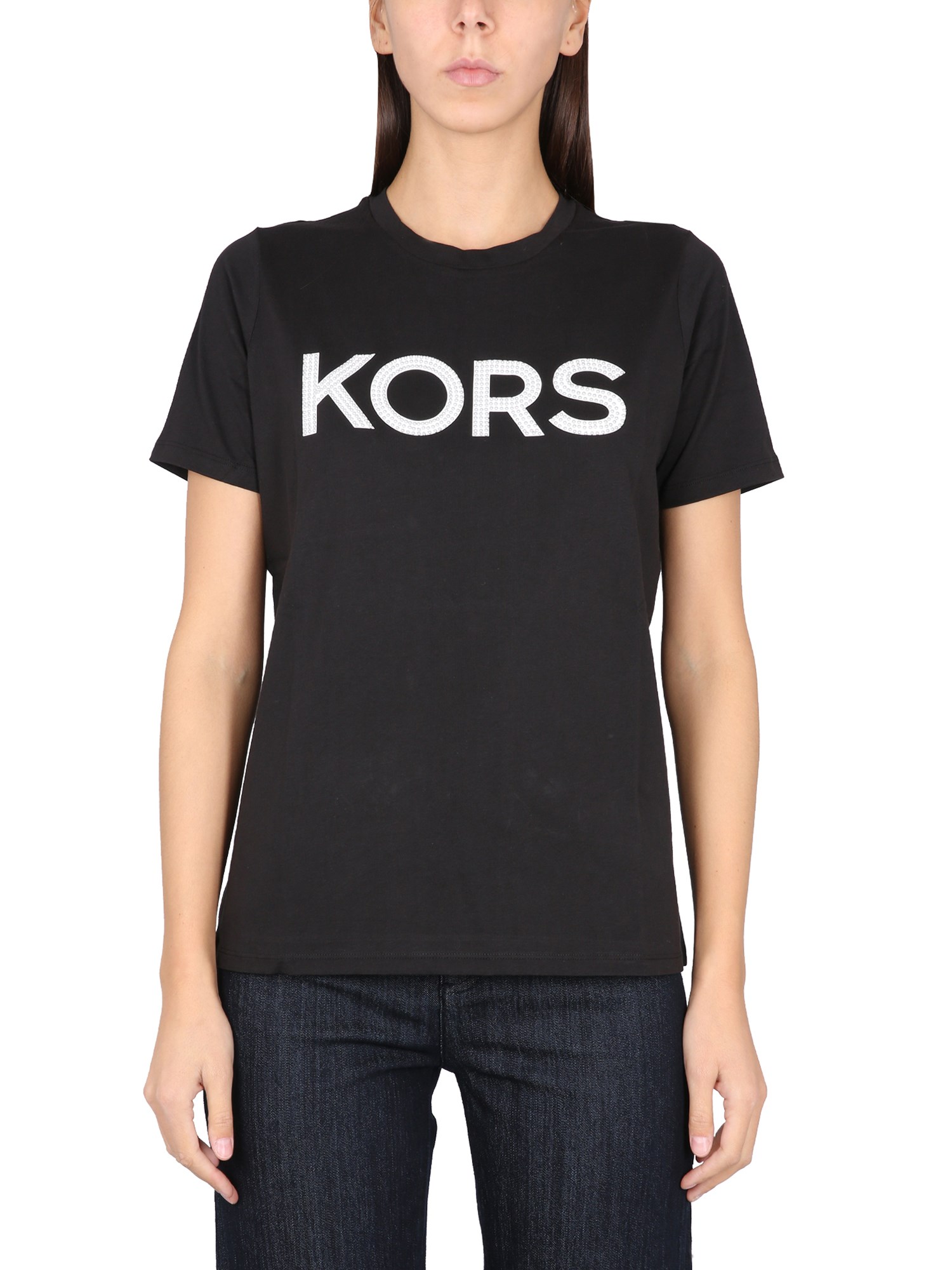 Michael Michael Kors T-shirt With Studded Logo In Black