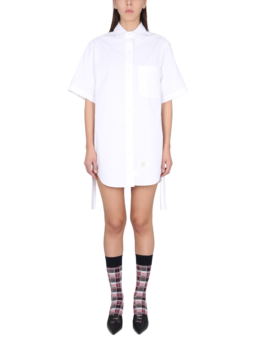 THOM BROWNE ABITO MINI CHEMISER OVERSIZE IN POPELINE PESANTE ARRICCIATO