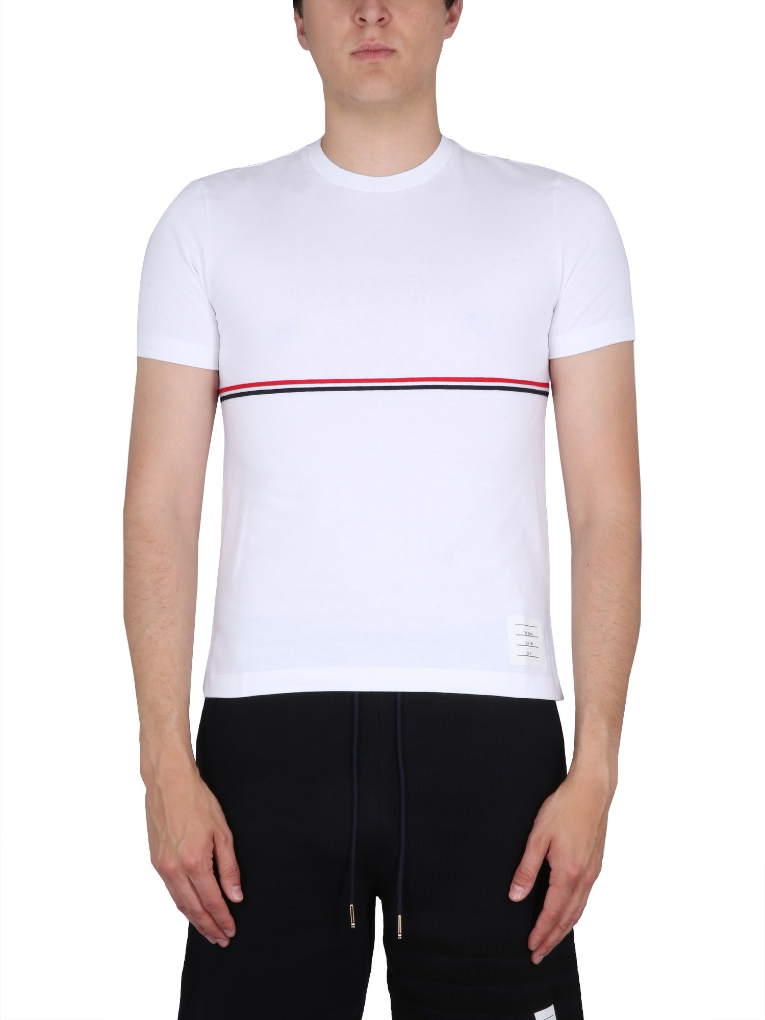 Thom Browne Double-stripe Cotton T-shirt In White