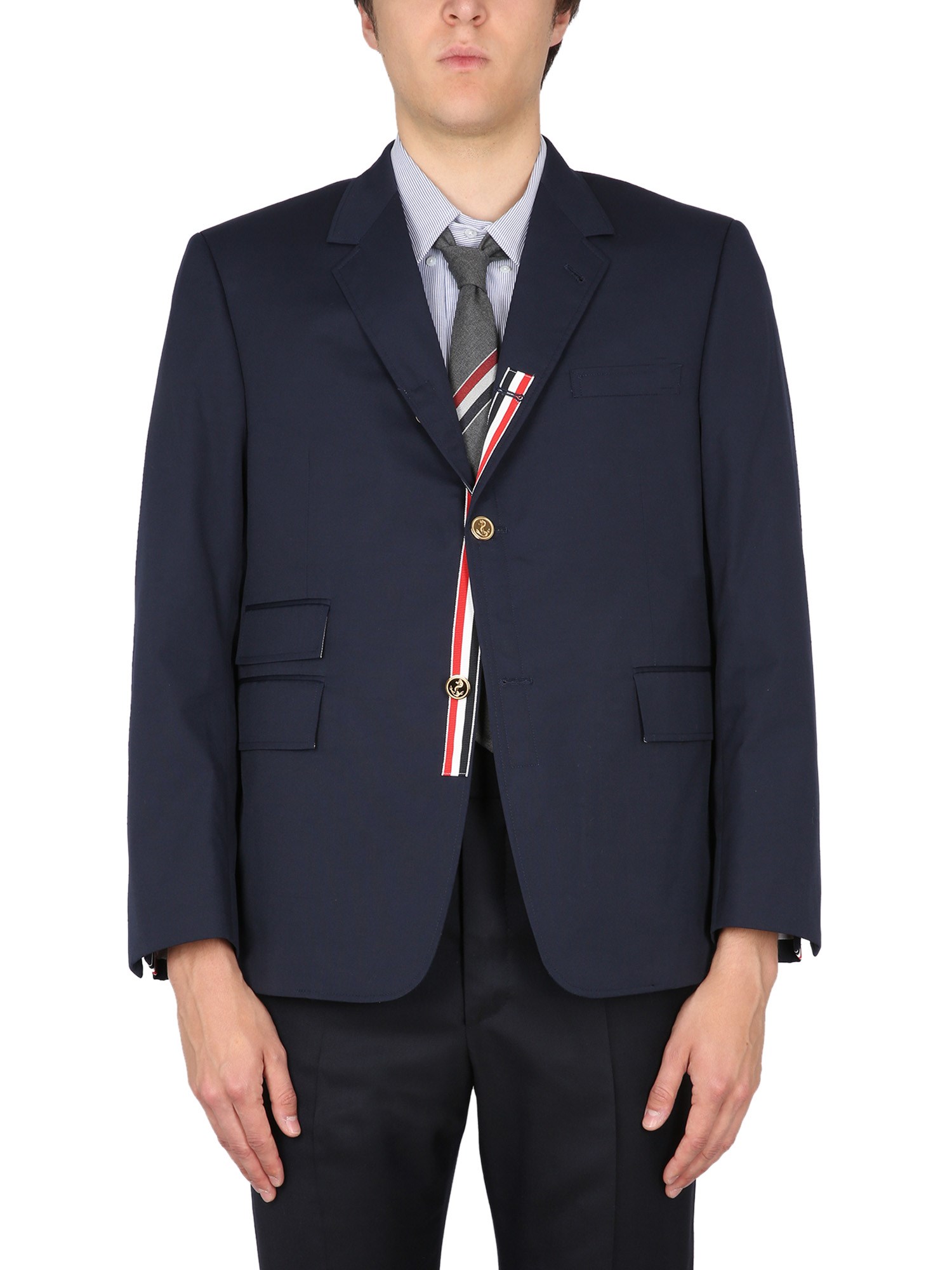 Thom Browne Single-breasted Cropped-sleeve Blazer In Blue
