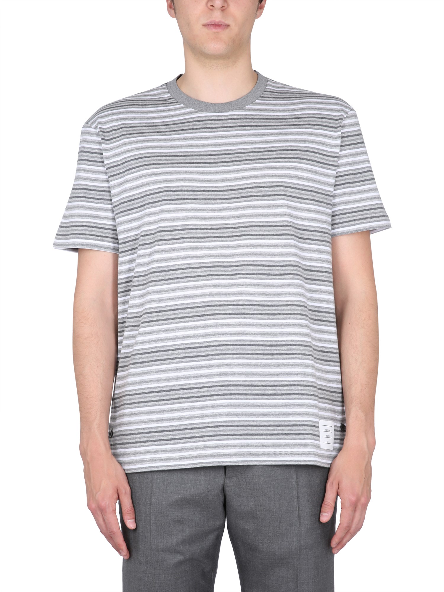 Shop Thom Browne Striped T-shirt In Grey