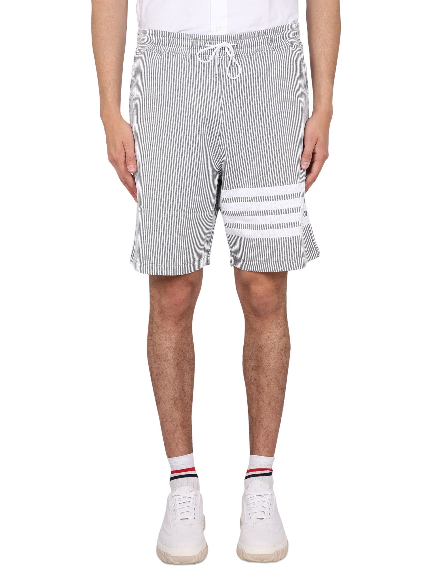 Shop Thom Browne Striped Bermuda Shorts In Grey