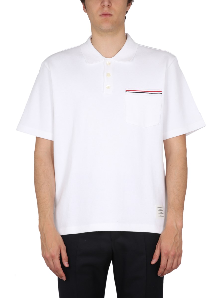 THOM BROWNE POLO IN COTONE INTERLOCK