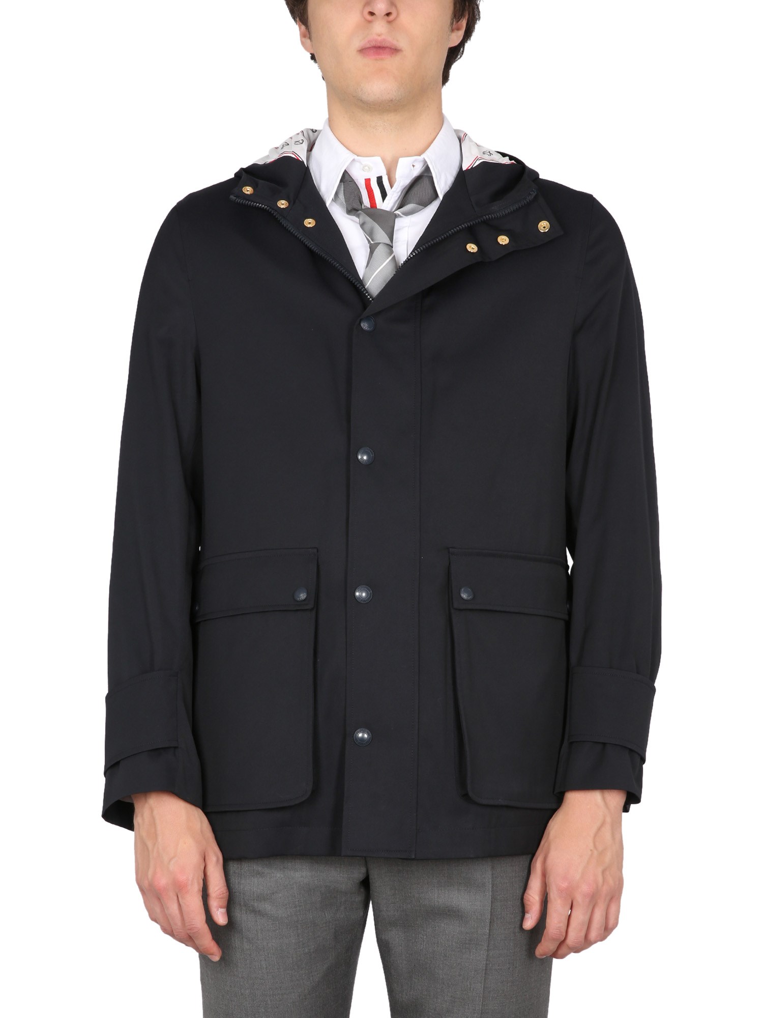 Shop Thom Browne Nylon Parka. In Blue