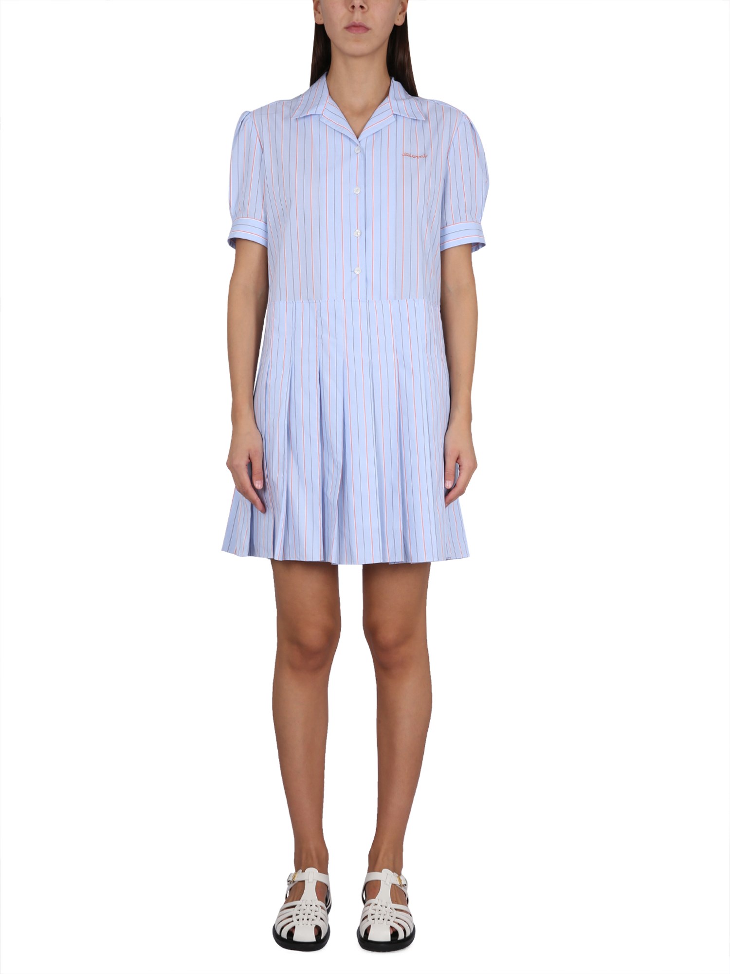 Shop Marni Dress With Logo Embroidery In Azure