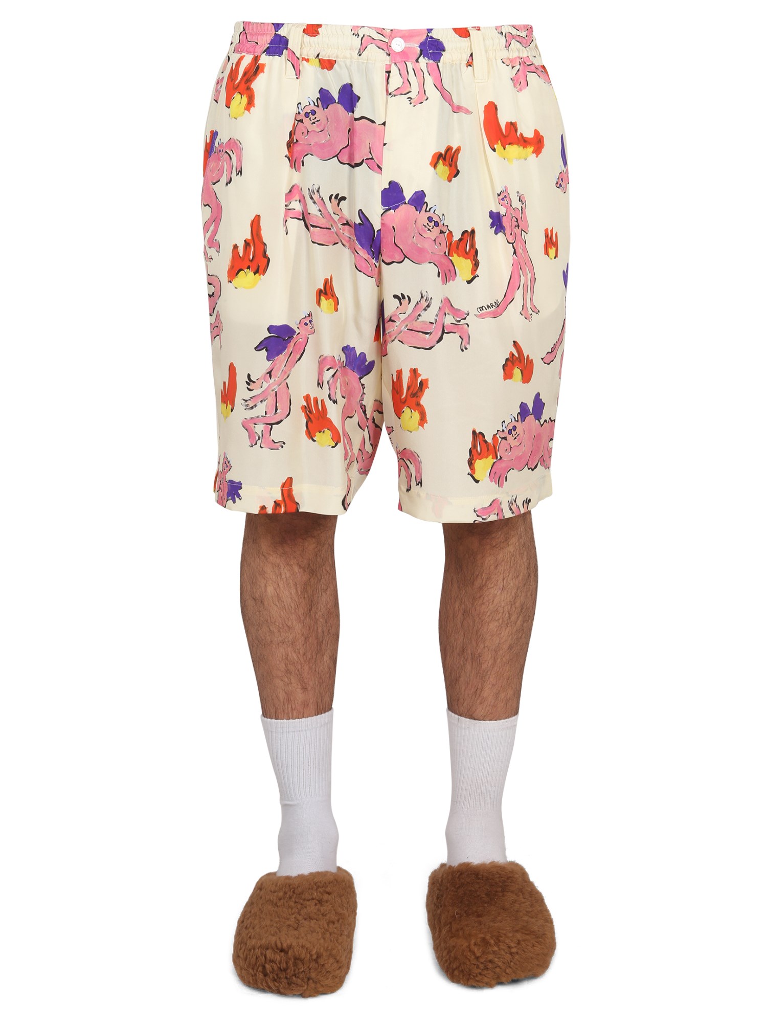 Shop Marni Bermuda Shorts With Print In White