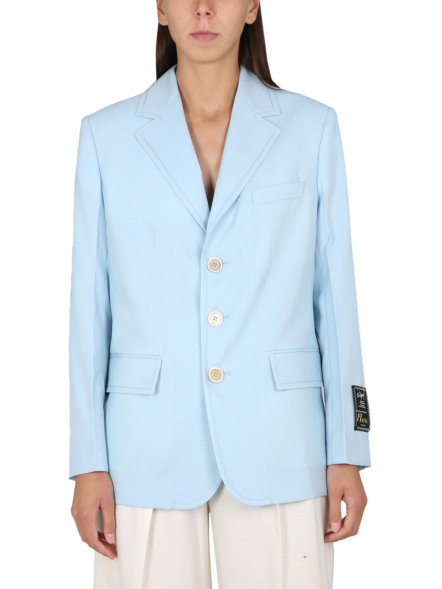 Marni Three-button Wool Blazer In Azure