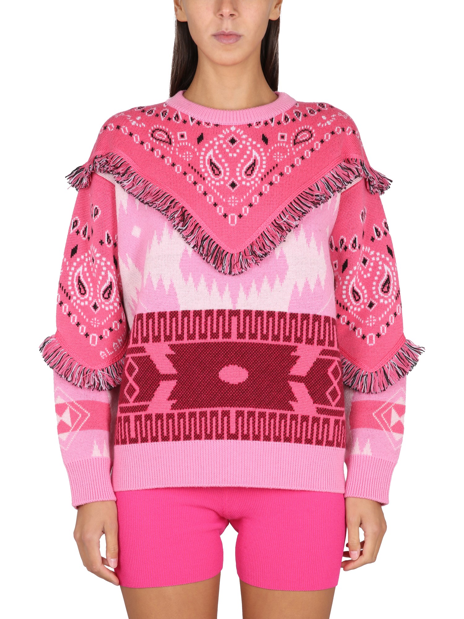 Shop Alanui Jacquard Sweater With Icon Patches In Pink