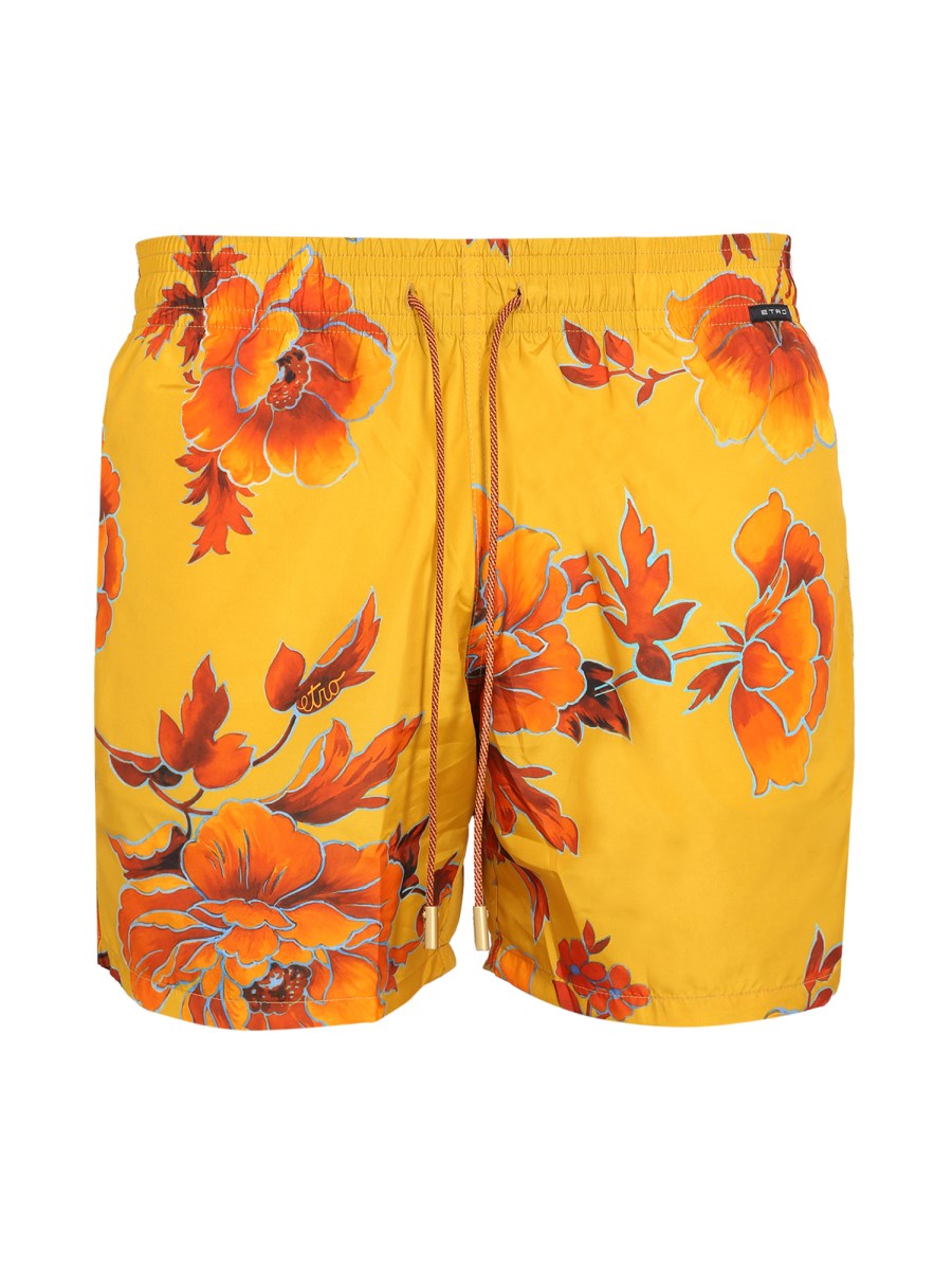 ETRO COTTON BLEND BOXER SWIMSUIT WITH MAXI FLORAL PRINT