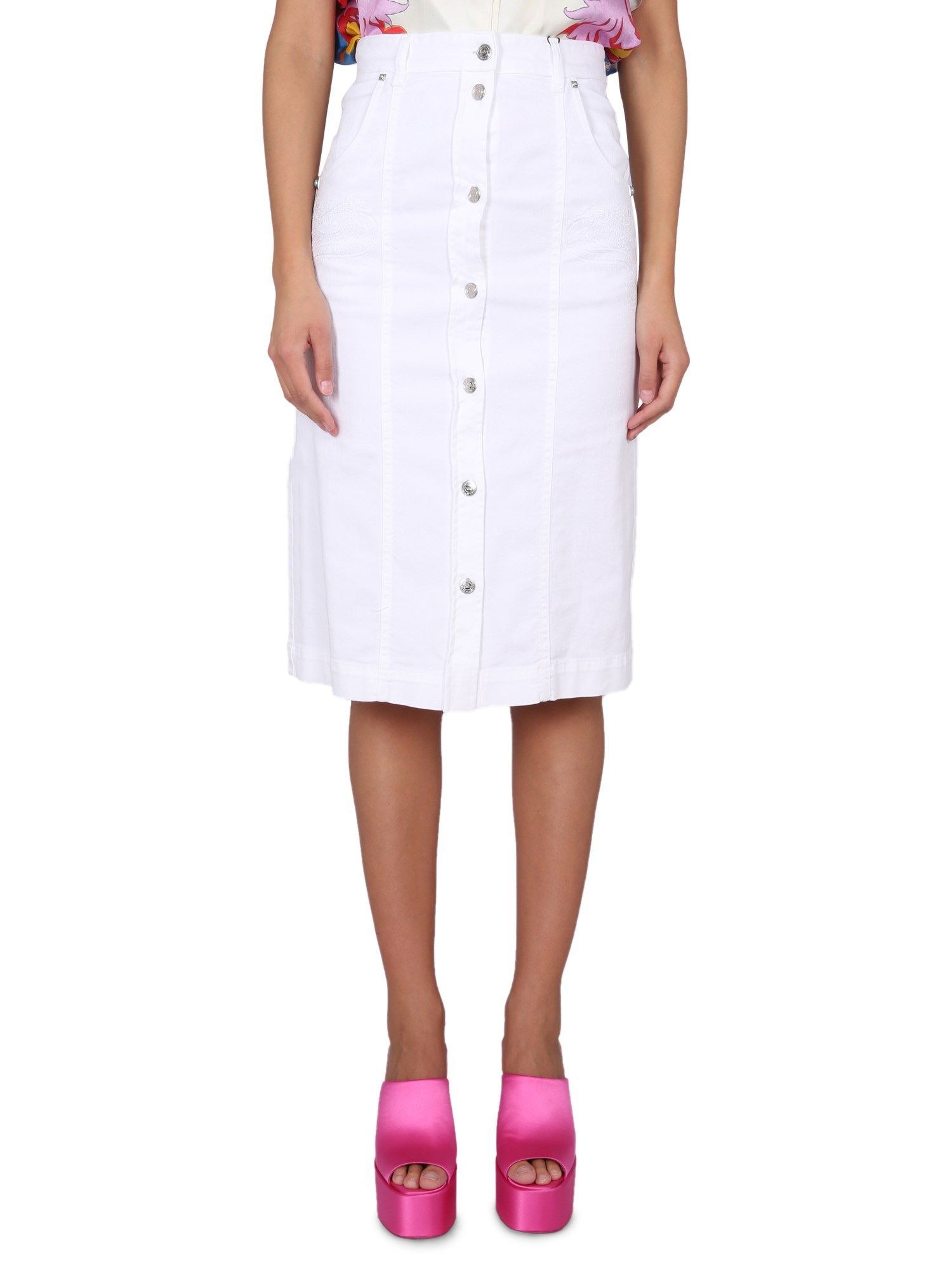 Etro White Midi Skirt With Front Button Closure In White