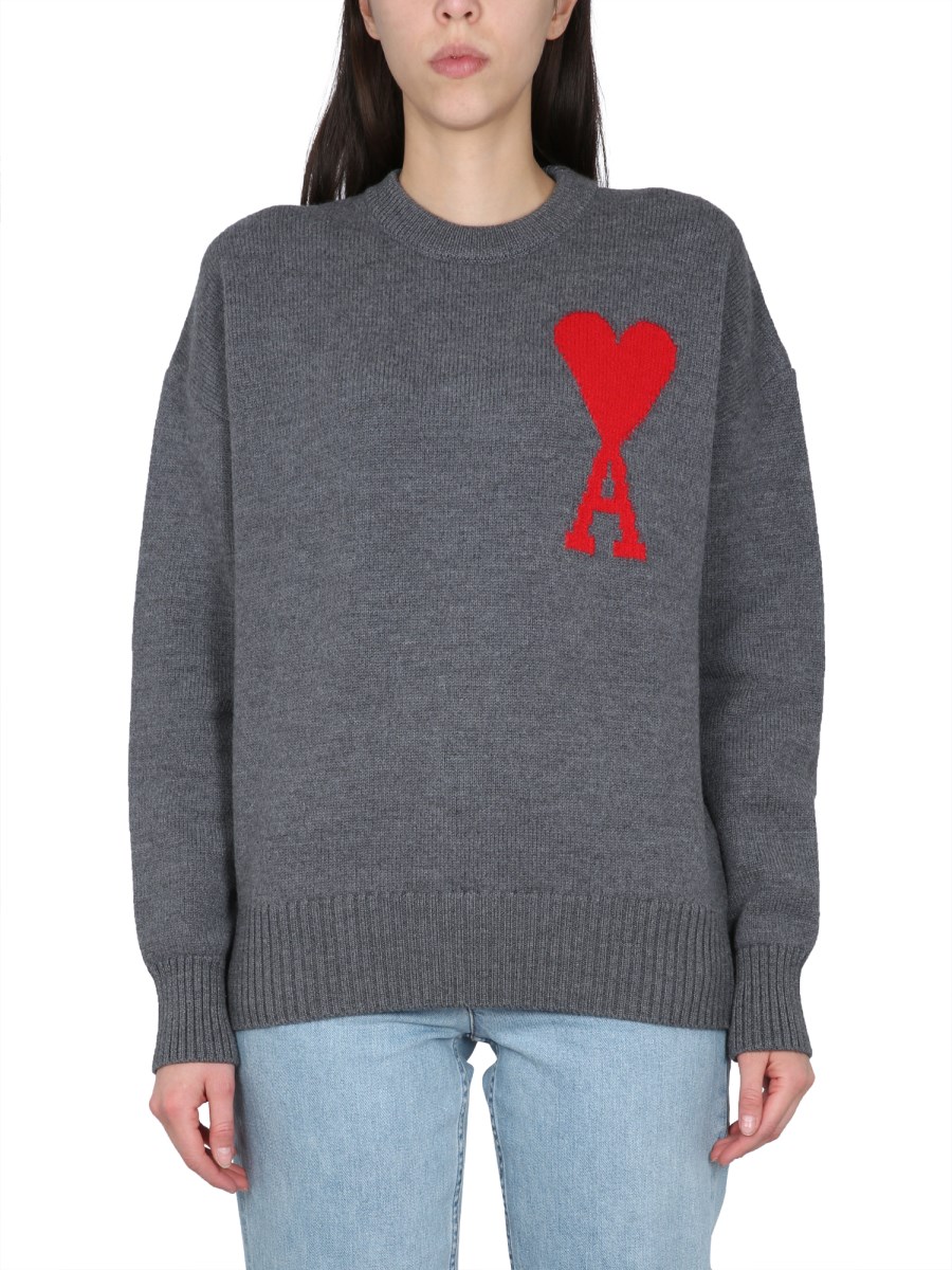 AMI PARIS WOOL SWEATER WITH LOGO EMBROIDERY Eleonora Bonucci