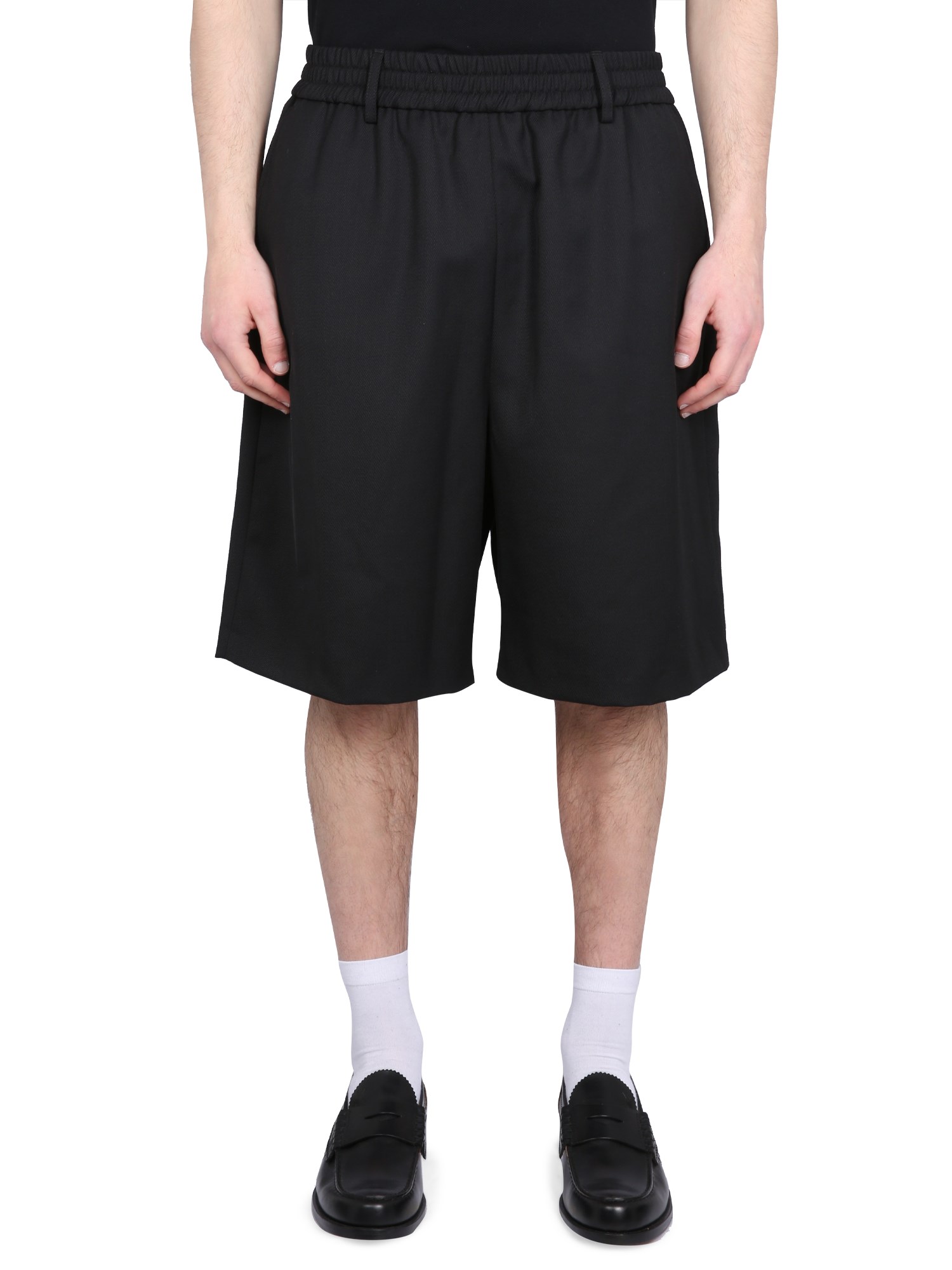 Shop Ami Alexandre Mattiussi Wool Blend Bermuda Shorts In Black