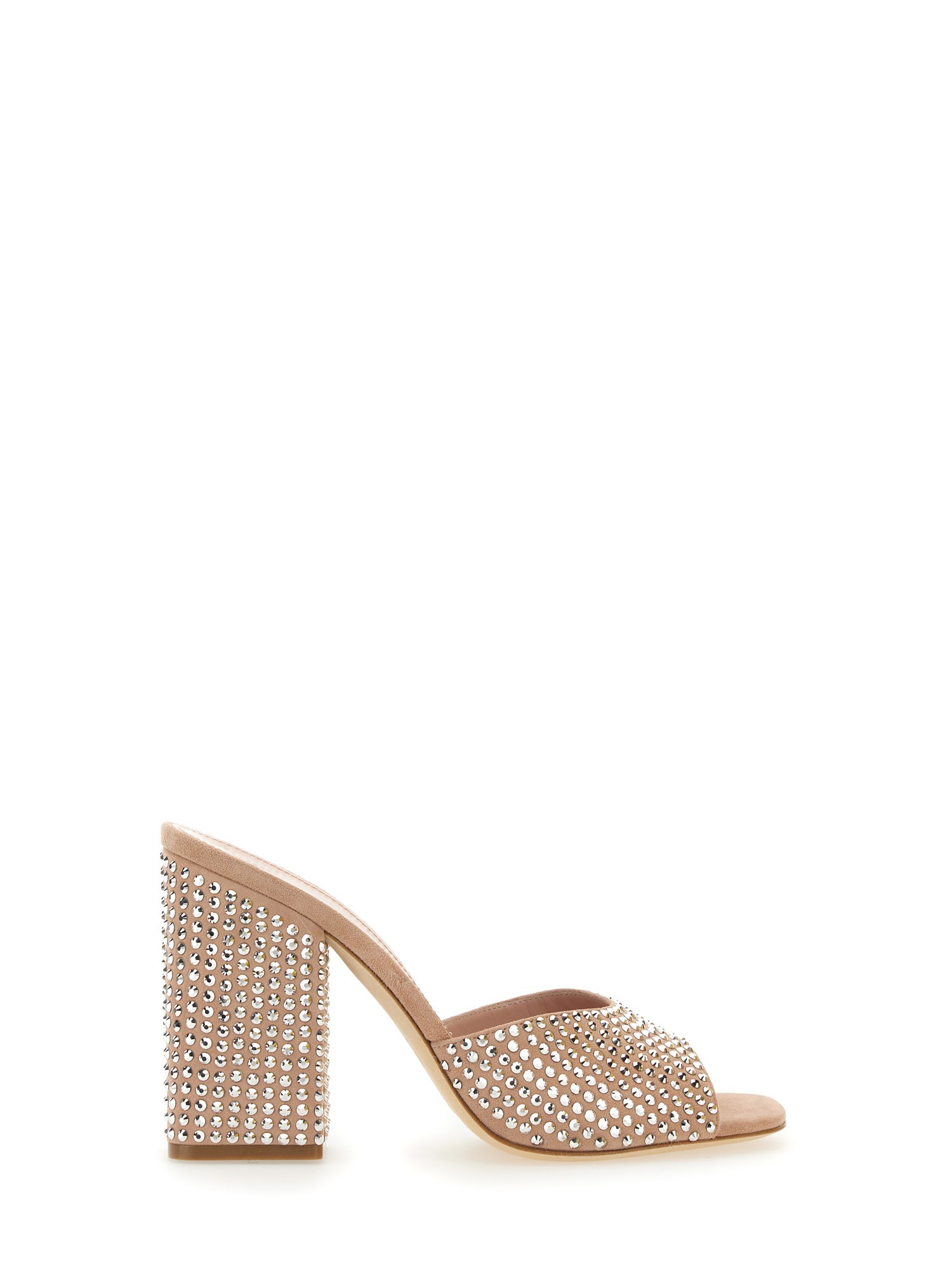 Paris Texas Mule Holly Anja Suede And Crystal Block Heel Mules In Powder