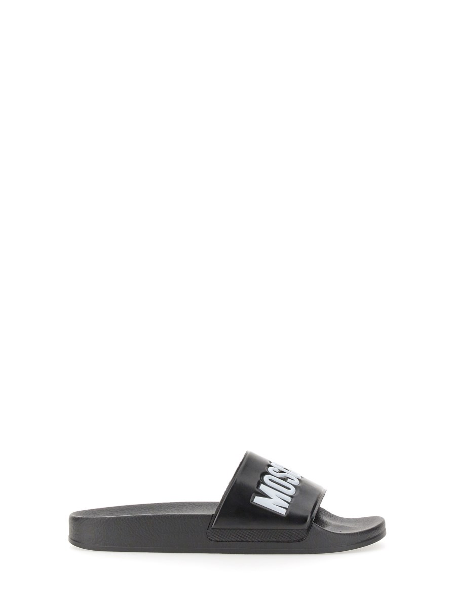 サンダル Moschino FW25 'Pool' slides (MB28022G0NG10 000) Lettering Logo pool sliders | Moschino
