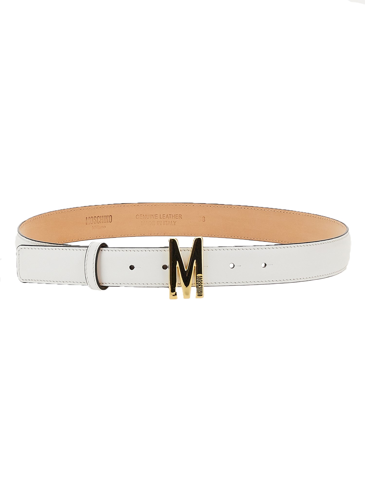 Moschino Logo Belt M In White
