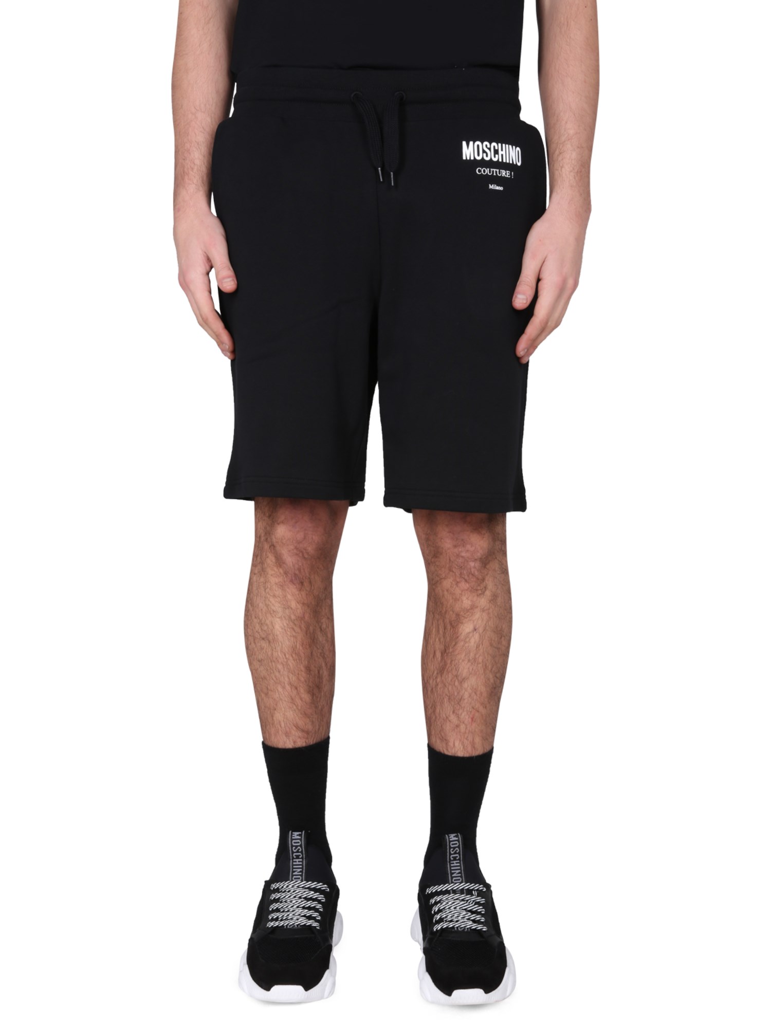 Shop Moschino Logo Print Shorts In Black