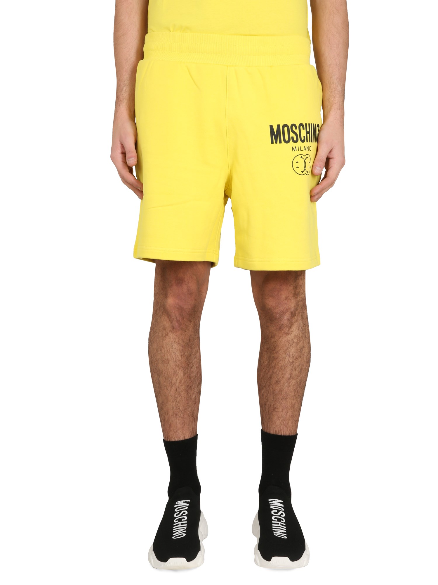 Moschino Couture Bermuda With Logo In Yellow