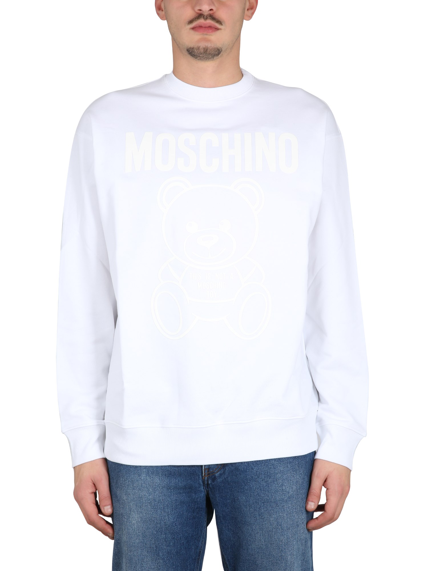 Moschino Ribbed Crew Neck Sweater In White