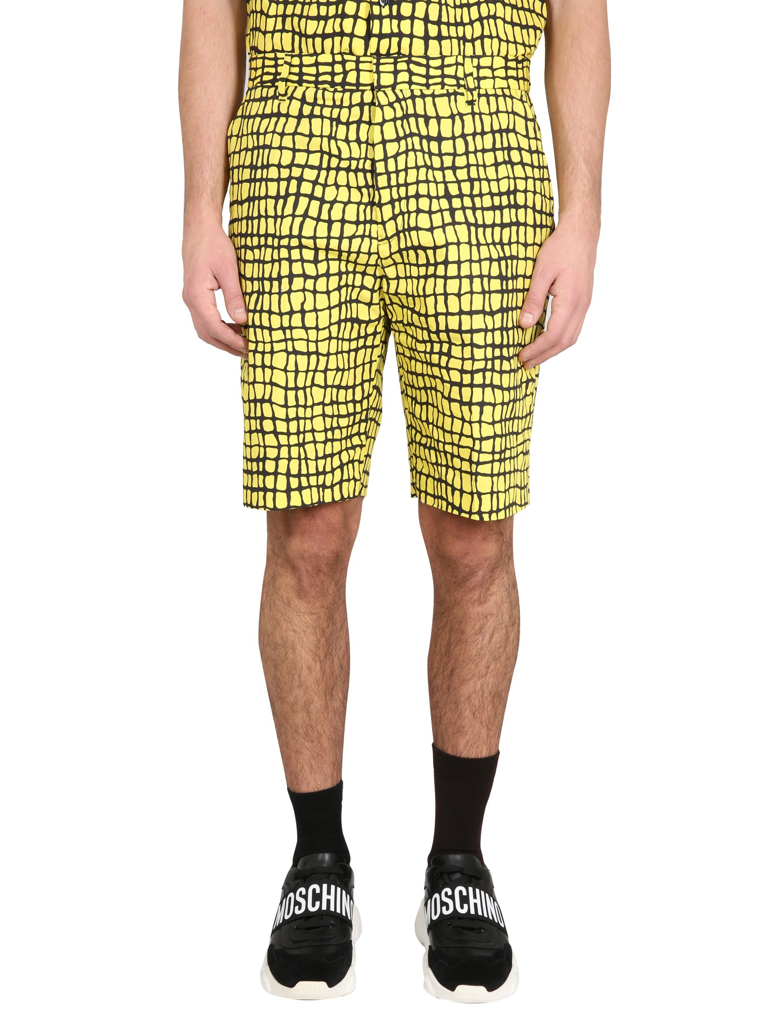 Shop Moschino Warped Grid Shirt In Yellow