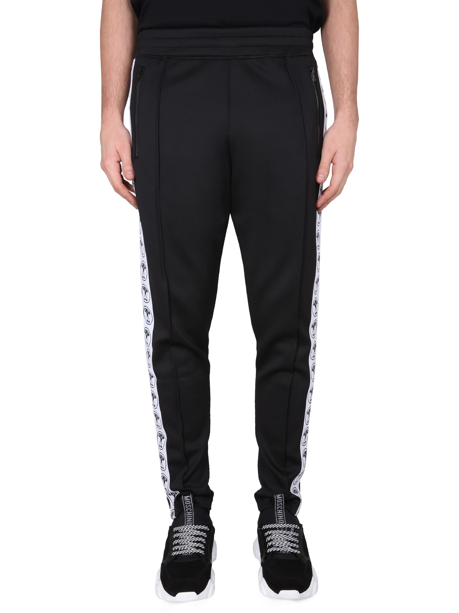 Moschino Jogging Pants With Adjustable Drawstring And Zippered Pockets In Black