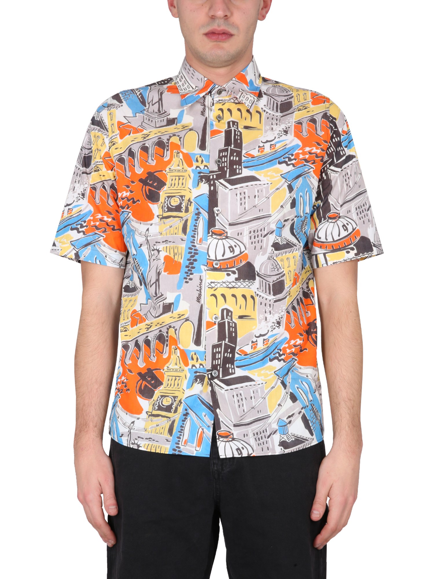 Shop Moschino City Print Shirt In Multicolour