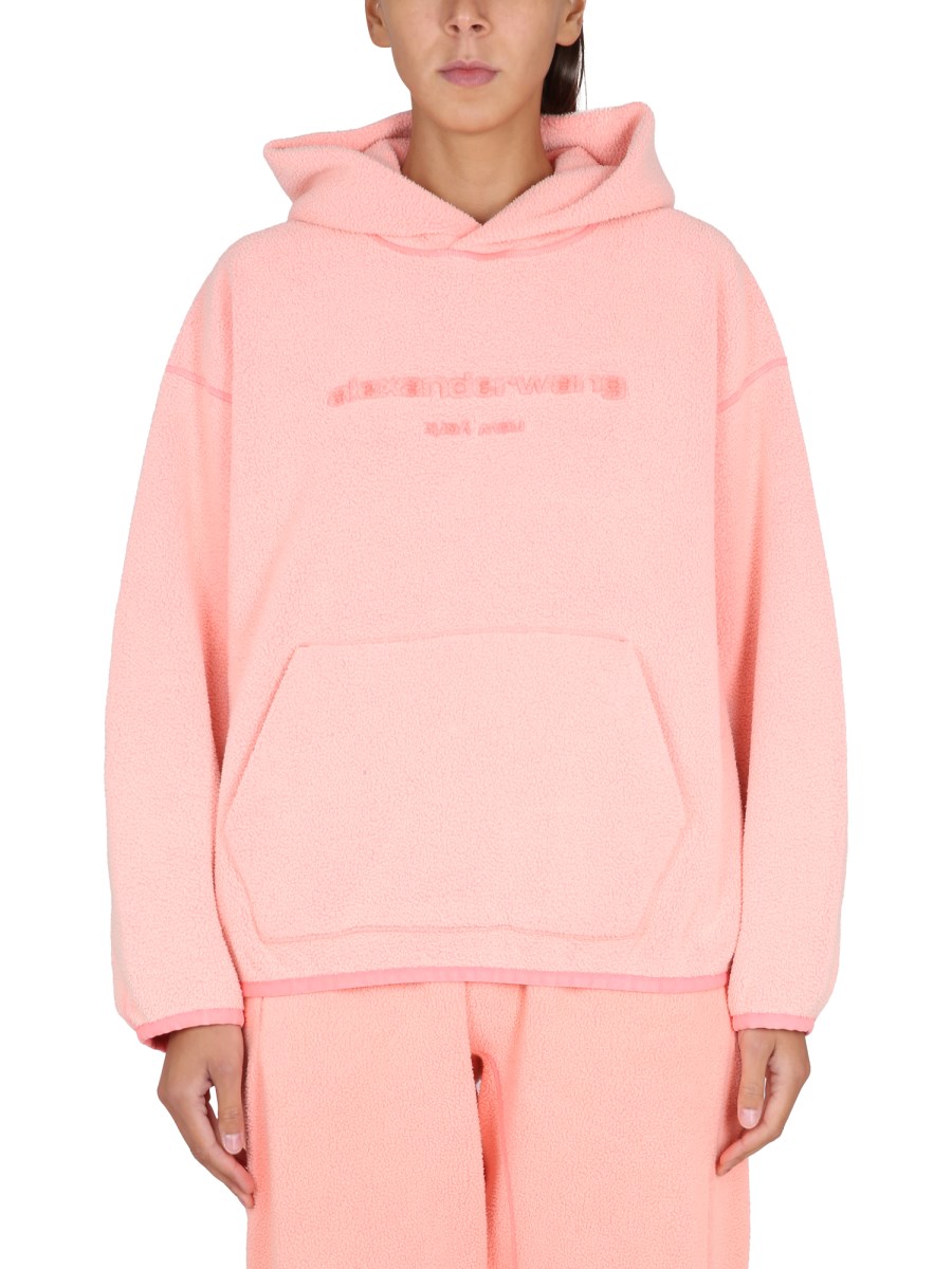 ALEXANDER WANG COTTON HOODED SWEATSHIRT WITH LOGO EMBROIDERY