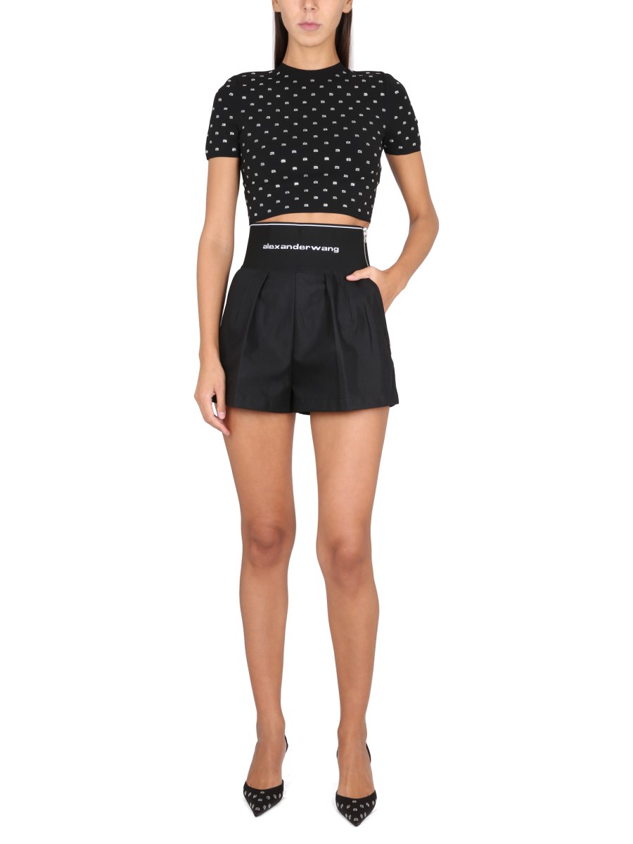 ALEXANDER WANG - NYLON SHORT T-SHIRT WITH RHINESTONES ALEXANDER WANG - NYLON SHORT T-SHIRT WITH RHINESTONES