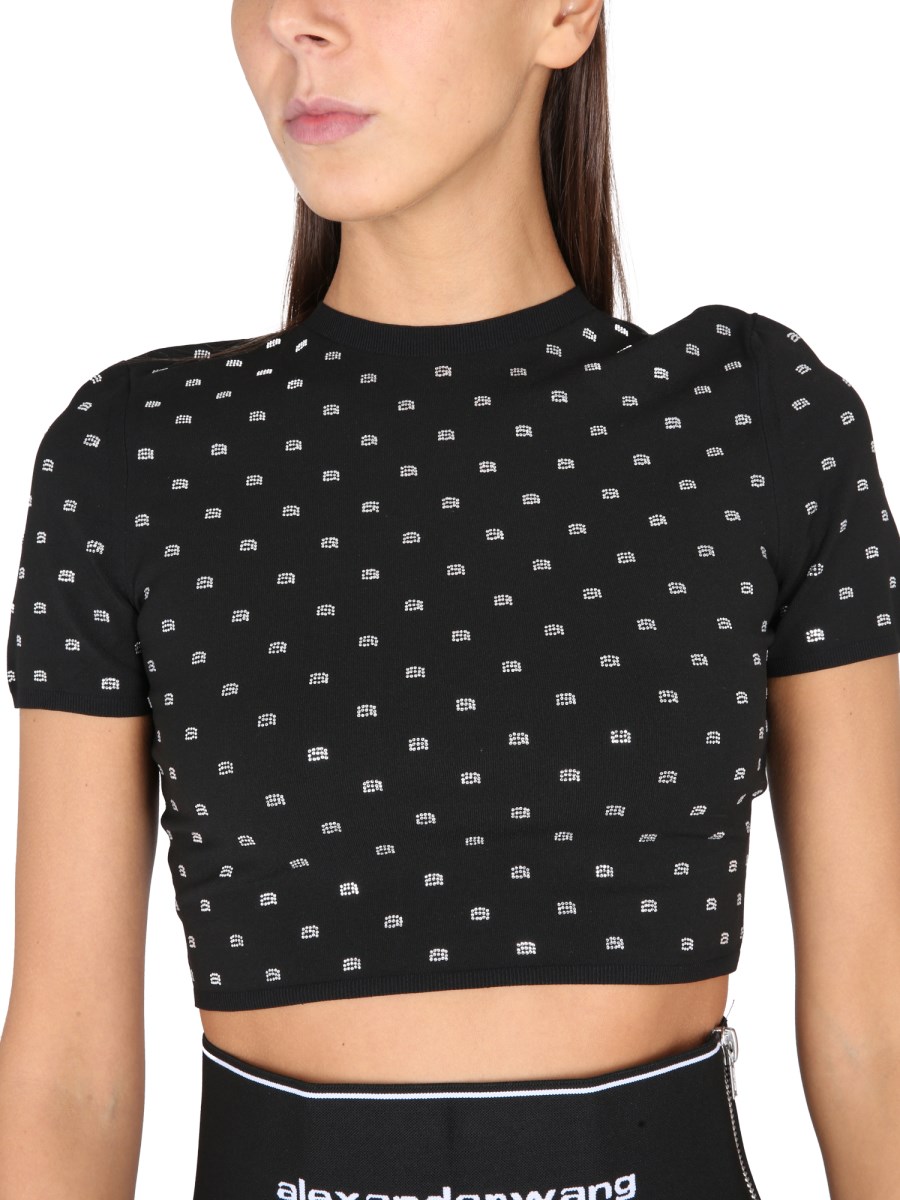 ALEXANDER WANG - NYLON SHORT T-SHIRT WITH RHINESTONES - Eleonora 